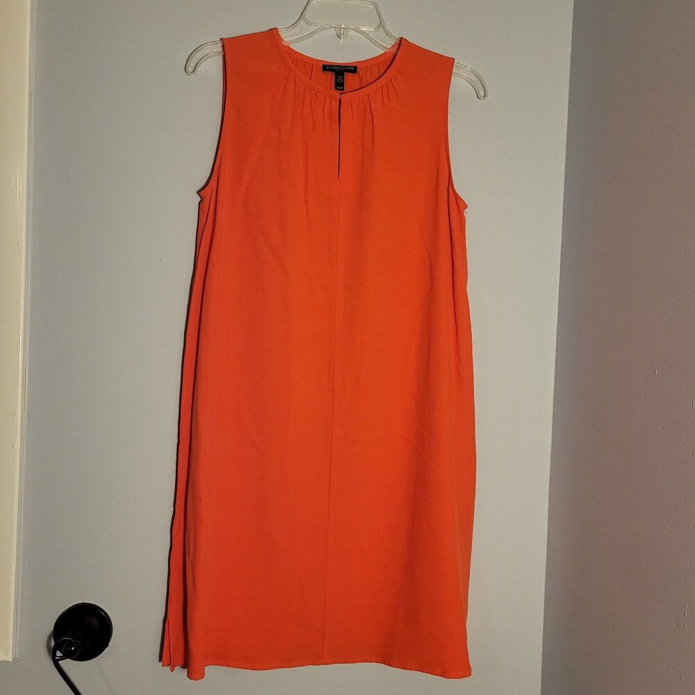 Eileen Fisher Women’s Sleeveless Shift Dress Orange Casual Basic Spring Size PS